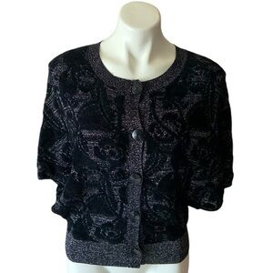 Jones New York Women’s Black Batwing Short Sleeve Button Down Sweater Size Small